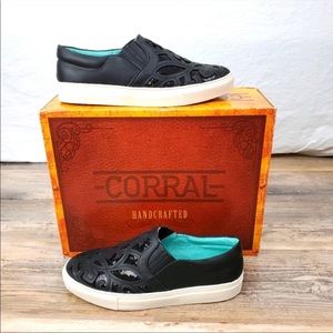 Corral black leather with sequin inlay